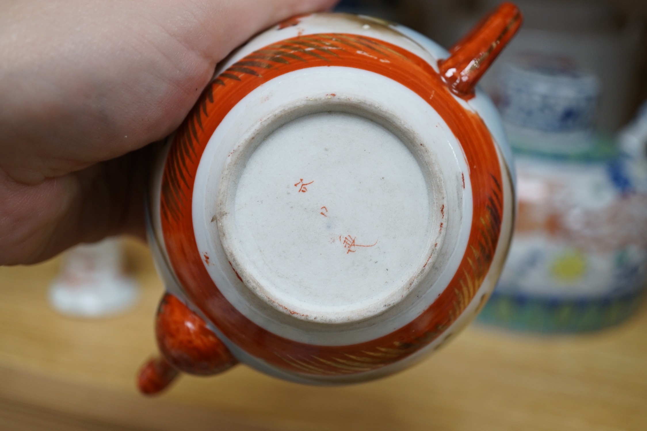 Two pieces of Japanese Kutani, a small Imari vase and three Chinese tea pots